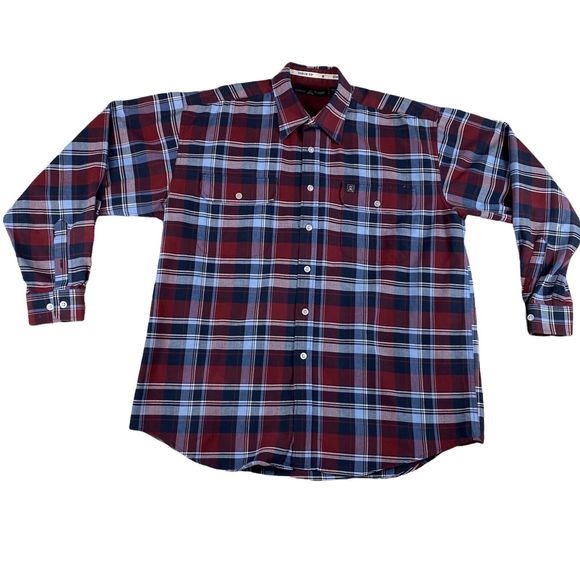 Cinch Other - Cinch Modern Fit Long Sleeve Red Blue Button Down Cotton Shirt Size L